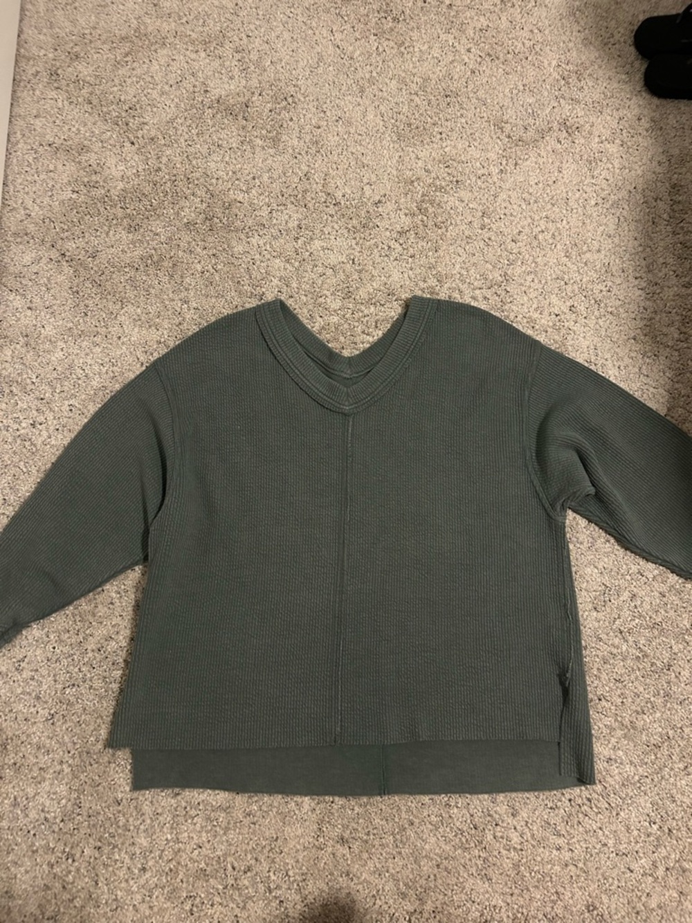 aerie Olive Green V-Neck Waffle Knit Sweater